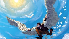 Sun paper Birds wings beard flying Scientists goggles skies 