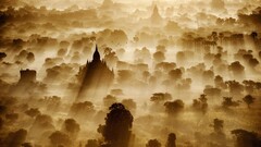 sun rays bagan temple artwork burma Myanmar landscape Trees