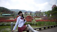 Sun red woman Korea Parks school asians