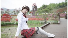 Sun red woman Korea Parks school asians school uniforms