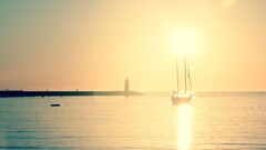 sun Sea boat lighthouse sky sunlight outdoors