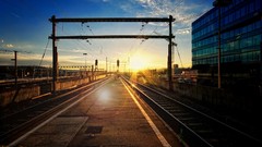 Sun sunlight railway railroad tracks blue skies electricity 