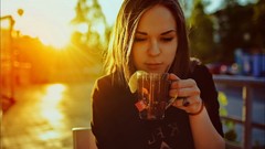 Sun tea woman drinking