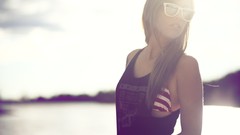 Sun white woman sunglasses t-shirts blondes bra garrett meyers 