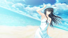 Sun wind woman Anime dress Beaches anime girls black hair game 