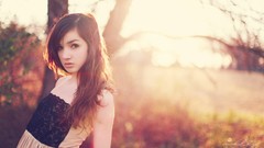 Sun woman brown eyes brunettes forests