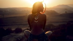 Sun woman jeans back brunettes indian necklaces