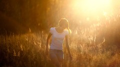 Sun woman meadows sunlight short hair