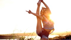 Sun woman outdoors blondes sunlight models flexible woman 