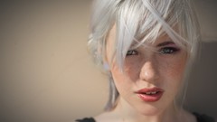Sun woman white hair fashion bangs gray hair devon jade 