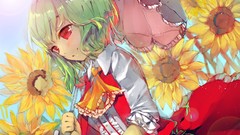 Sunflowers red eyes anime girls short hair green hair touhou 