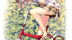 Sunflowers red eyes Bicycles anime girls redheads Kantoku 