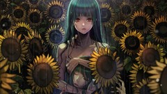 Sunflowers red eyes green hair