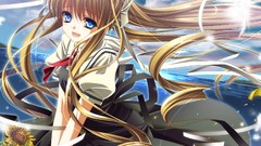 Sunflowers Ribbons blondes anime girls blue eyes
