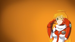 Sunglasses blink anime girls redheads orange background 