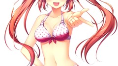 Sunglasses bows anime girls purple eyes cleavage bikini orange 