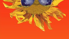 sunglasses Sunflowers red background digital art shades