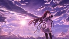 Sunrise clouds skirts long hair anime girls mahou shoujo madoka 
