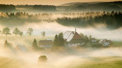 Sunrise germany Black Forest mist sunlight bing forests farms