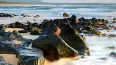 Sunrise light distance shore Kauai kong