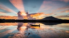 Sunrise nature Mountains Boats Philippines silhouettes lakes 