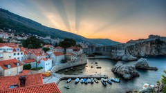 Sunrise ocean Boats Europe cliffs cityscapes towns harbours