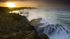 Sunrise ocean spray morning California rocks Beaches