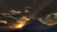 Sunrise Rays snow sun Mountains 3d 3D renders