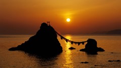 Sunrise Sea Japan silhouettes rocks Ropes