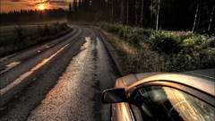 Sunrise spring cars forests