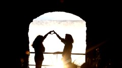 Sunrise sun woman Friends silhouettes