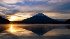 Sunrise sunset fog Mountains Japan morning lakes mount fuji