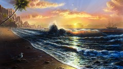 Sunrise sunset nature yellow Animals sun room blue ships Tahiti 