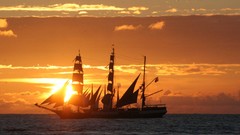 Sunrise sunset Sea ocean ships sailing sailing ships skyscapes
