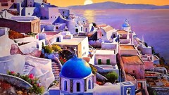 Sunrise sunset Sea Rays water summer sky coast calm shine Boats 