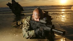 Sunrise weapons Army soldiers military navy seals sea 