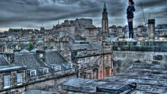 Sunrise woman edinburgh cityscapes HDR Photography Katya