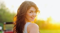 Sunrise woman hope sunlight smiling brunettes blurred 