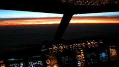 Sunset Aircraft cockpit illuminated Airbus