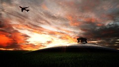 Sunset airplanes skyscapes