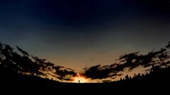 sunset alone City Anime sky clouds artwork Stars sunlight