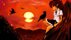 Sunset Animals sun Mountains clouds red Birds wings hats skirts 