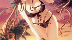 Sunset Anime Beaches long hair cleavage bikini