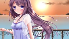 Sunset Anime dress artist blush long hair anime girls blue eyes 
