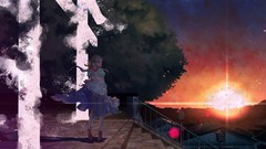 Sunset anime girls hatsune miku vocaloid