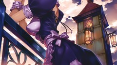 Sunset anime girls maids pantyhose green hair Vania600 Ooba Eimi