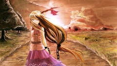 Sunset Anime horns red eyes long hair pink eyes anime girls 