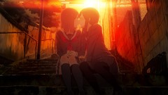 Sunset Anime socks skirts kissing anime girls closed eyes 