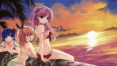 Sunset ass blue hair pink hair long hair pink eyes anime girls 