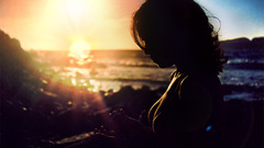 Sunset beach girl silhouette